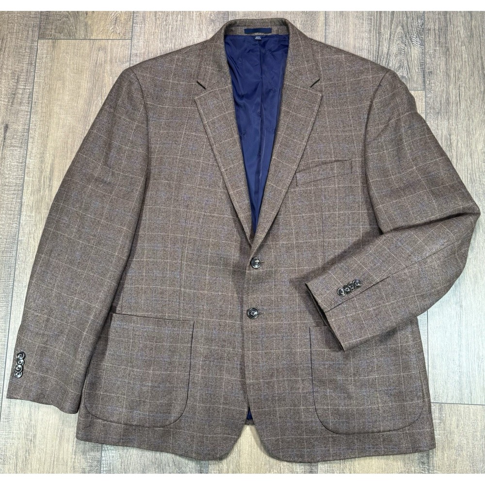 JOS A BANK 1905 Brrr Comfort Men's Brown Windowpane Wool Sport Coat Blazer 46S